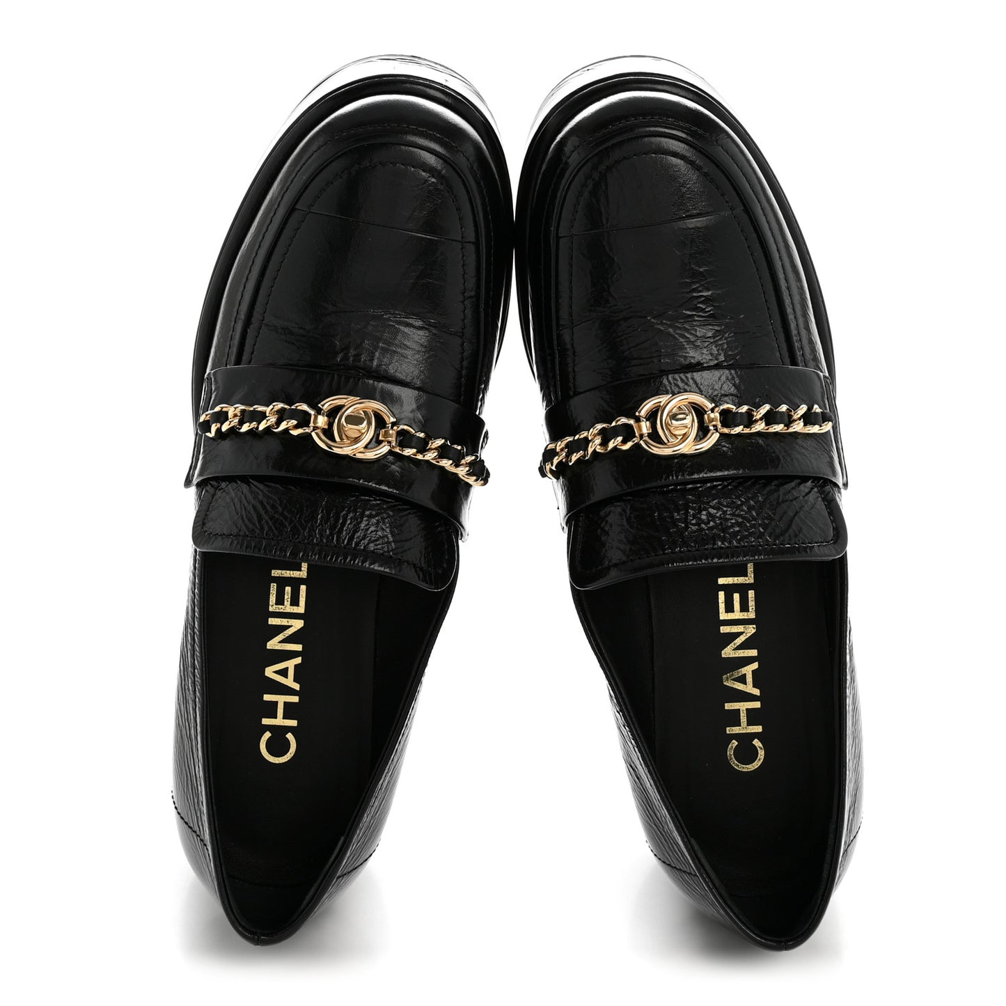 Shiny Calfskin Logo Loafers 38 Black