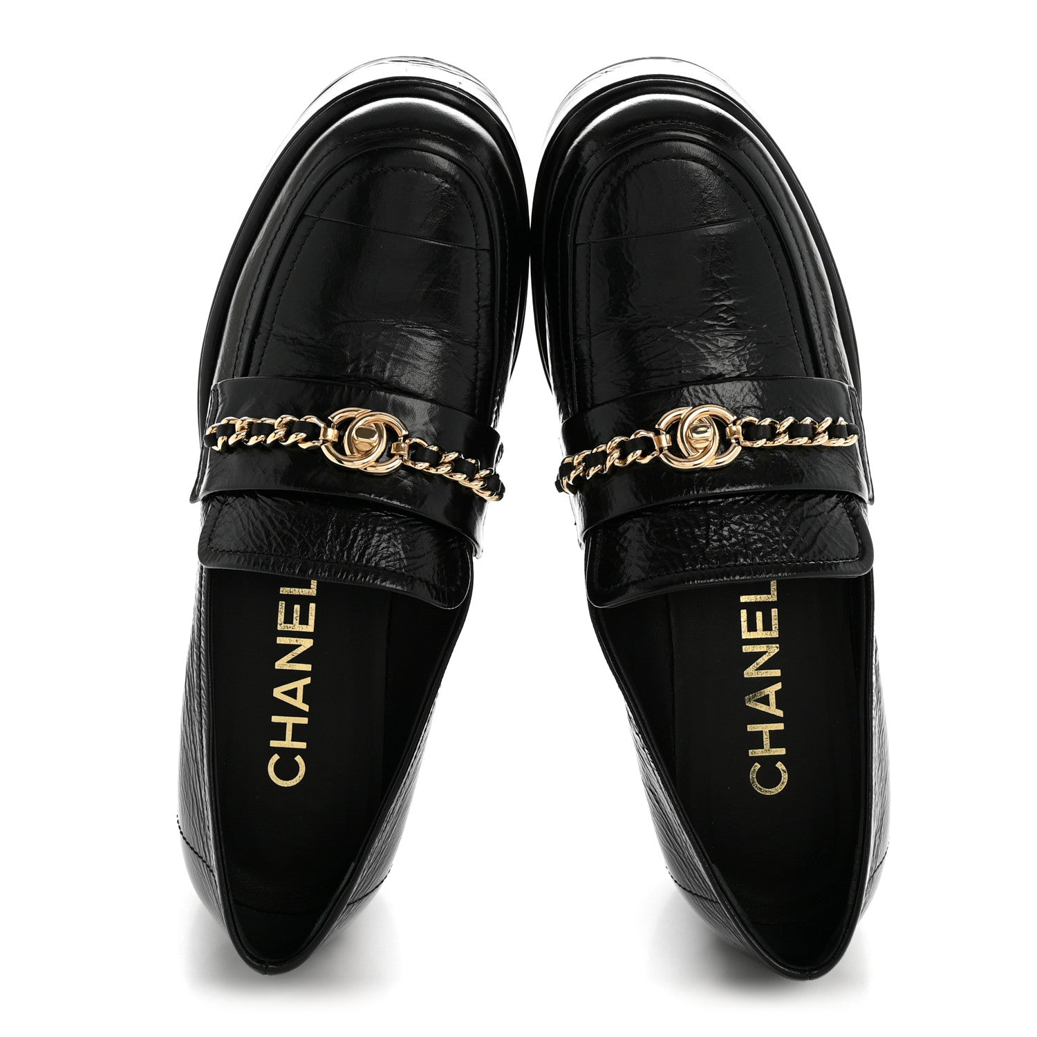Chanel Shiny Calfskin Logo Loafers 38 Black 2 of 12
