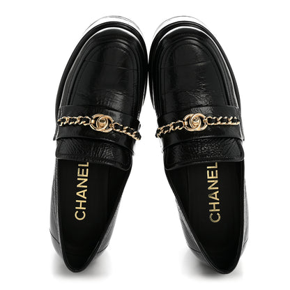 Chanel Shiny Calfskin Logo Loafers 38 Black 2 of 12