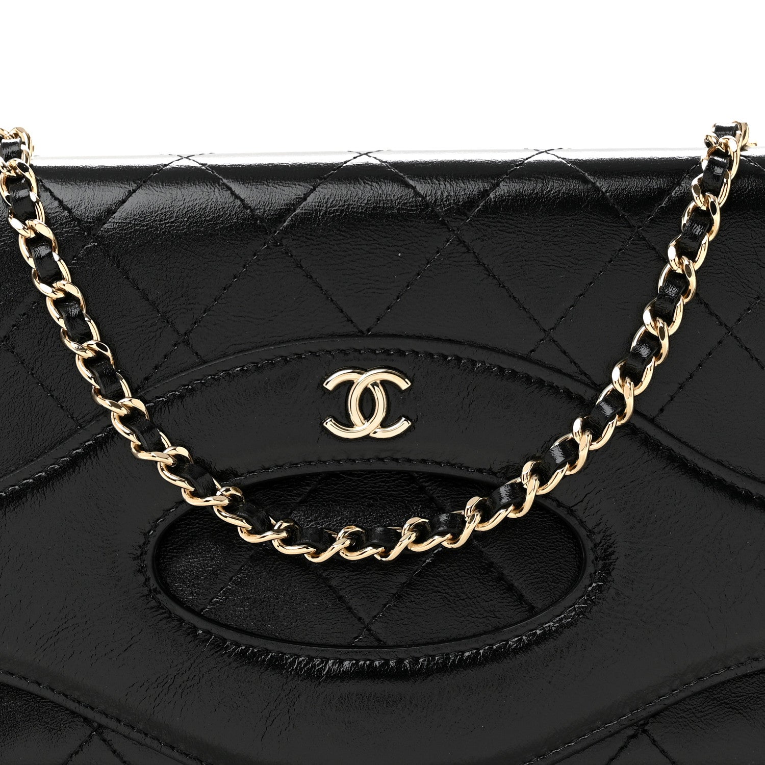 Chanel Shiny Crumpled Calfskin Quilted Clutch With Chain Black 7 of 9