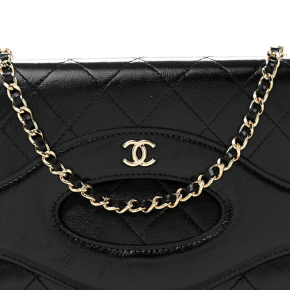 Chanel Shiny Crumpled Calfskin Quilted Clutch With Chain Black 7 of 9
