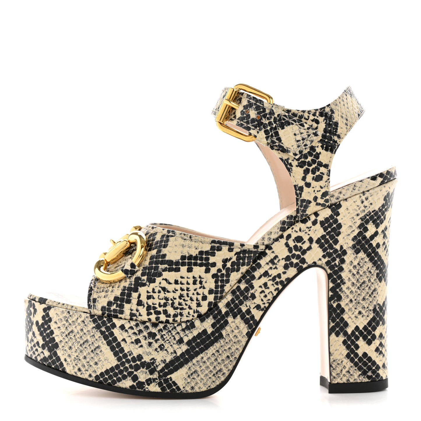 Calfskin Snakeskin Print Horsebit 40/135mm Platform Sandals 35.5 Beige Avana