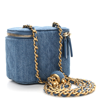 Chanel Denim Quilted Mini Pearl Crush Vanity Case With Chain 3 of 11