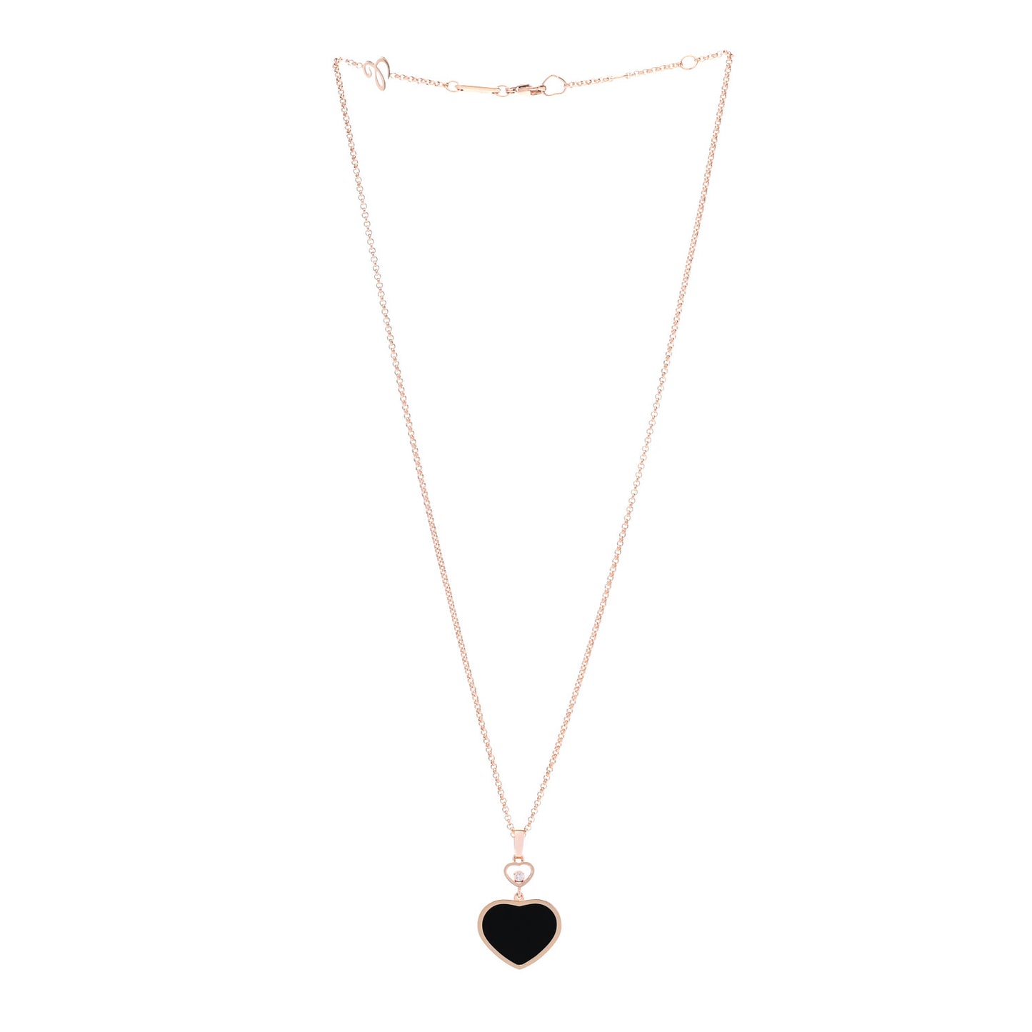 18K Rose Gold Diamond Onyx Happy Hearts Necklace