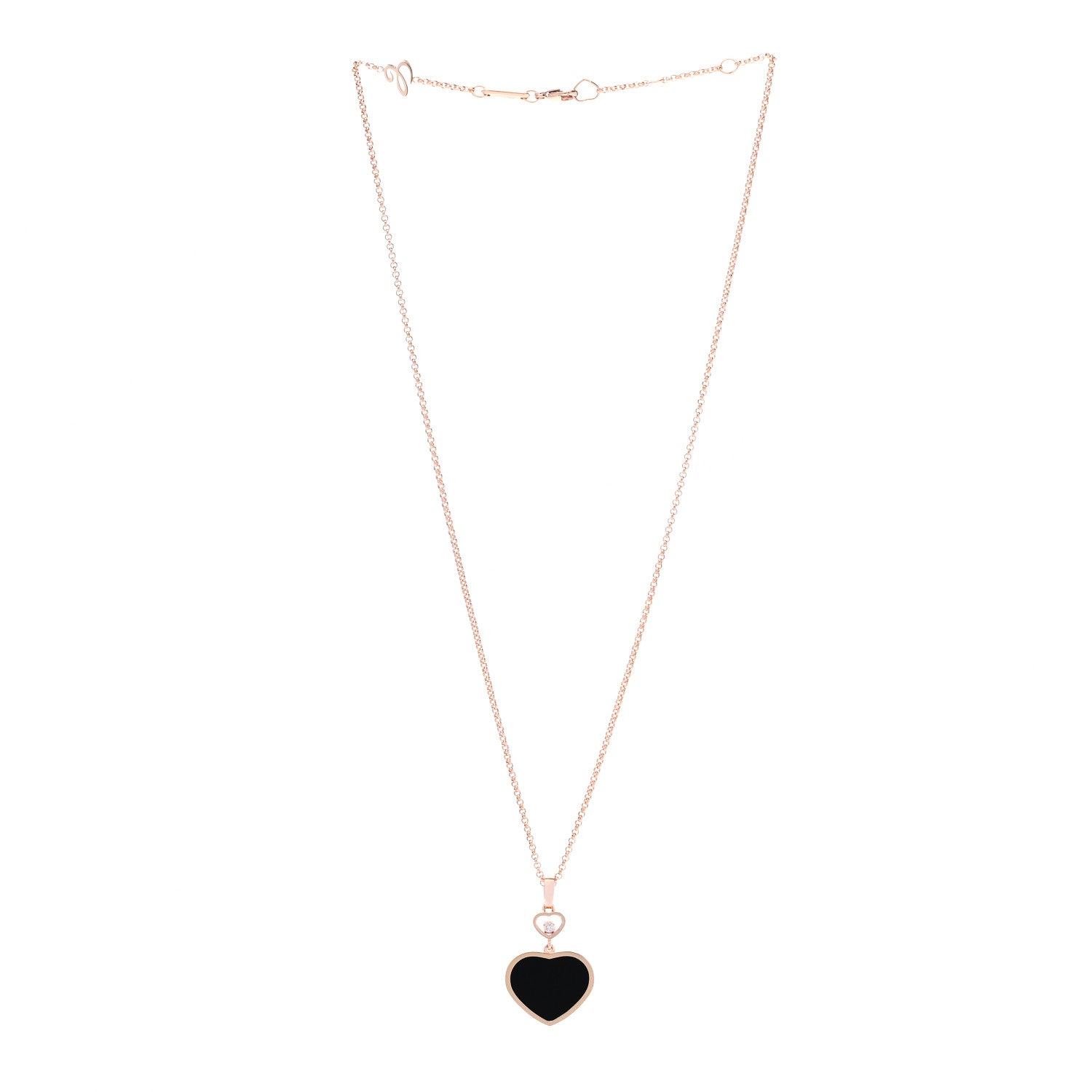 Chopard 18K Rose Gold Diamond Onyx Happy Hearts Necklace 3 of 6