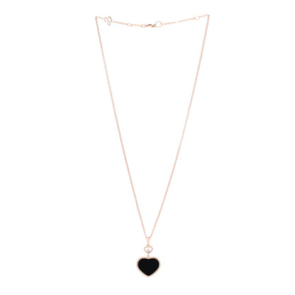 Chopard 18K Rose Gold Diamond Onyx Happy Hearts Necklace 3 of 6