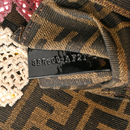 Fendi Fabric Jacquard FF Floral Embroidered Baguette Tobacco Moro Multicolor 7 of 10