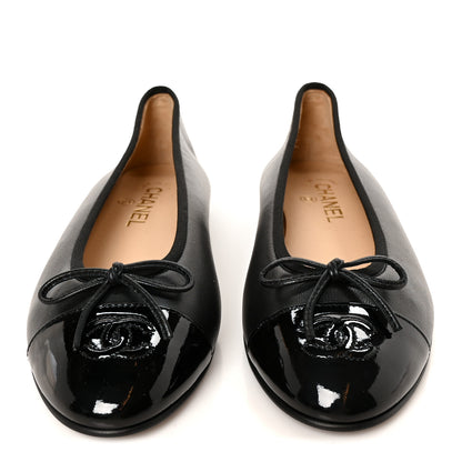 Chanel Lambskin Patent Cap Toe Ballerina Flats 39.5 Black 3 of 10