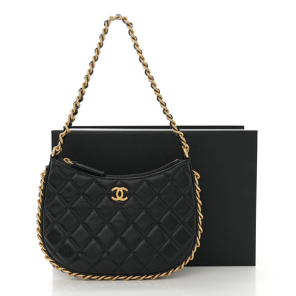Chanel Shiny Crumpled Lambskin Quilted Trendy Chain Around Hobo Black 11 of 11