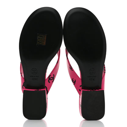 Chanel Printed Lambskin Coco Beach Thong Sandals 40.5 Dark Pink Black 5 of 9