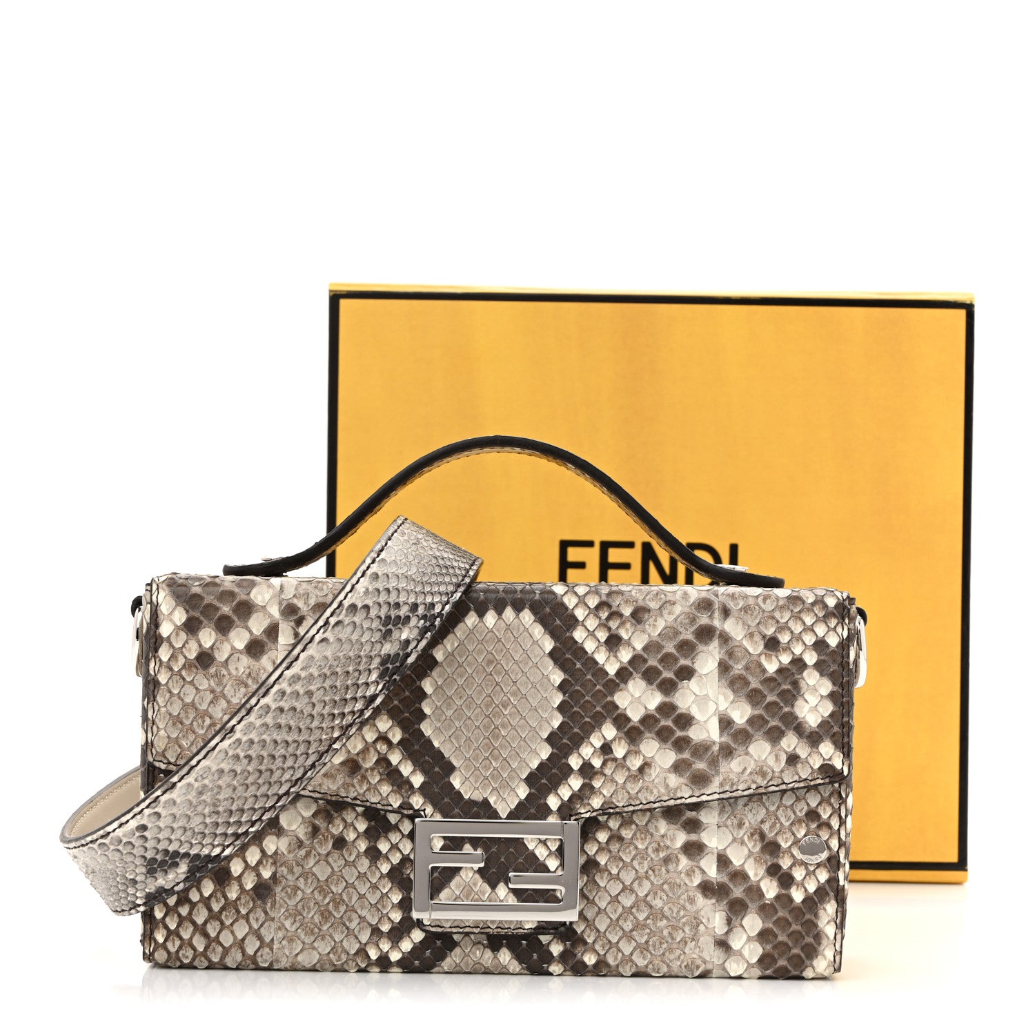 Fendi Snakeskin Baguette Soft Trunk White Camelia 1850131
