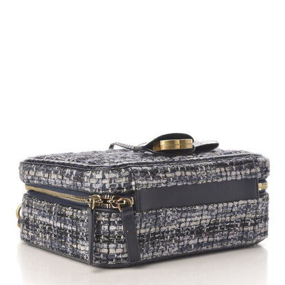 Chanel Tweed Snakeskin Quilted Medium CC Filigree Vanity Case Black Ecru Silver 4 of 10