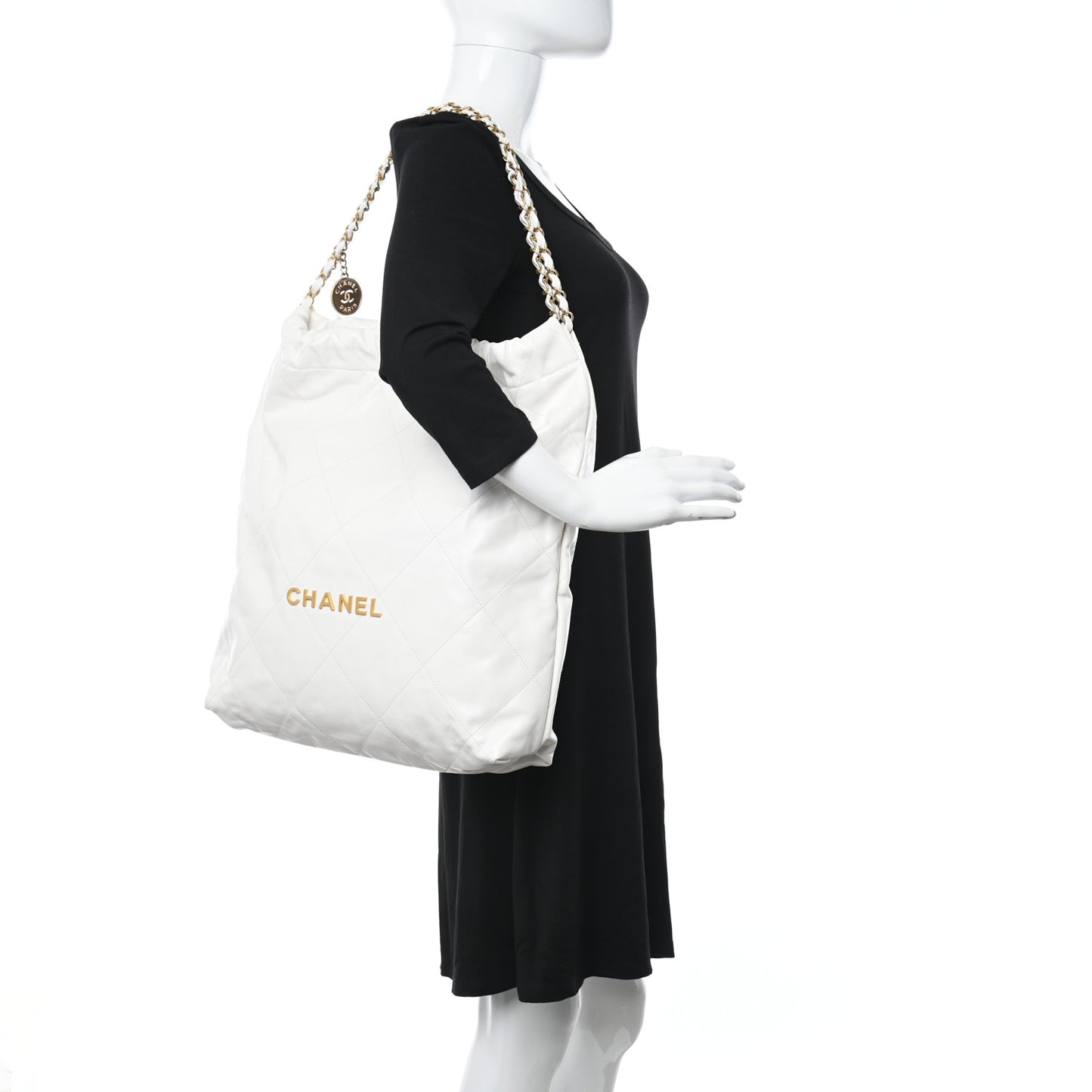 Shiny Calfskin Quilted Large Chanel 22 White
