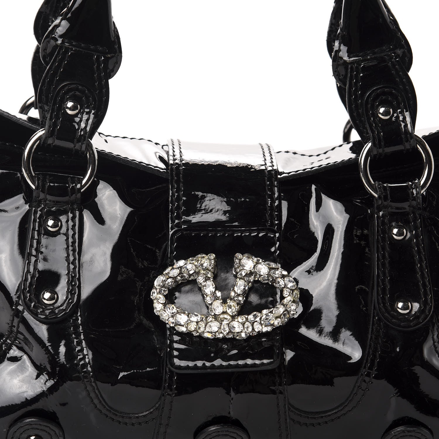 Valentino Garavani Patent Crystal Catch Satchel Black 10 of 10