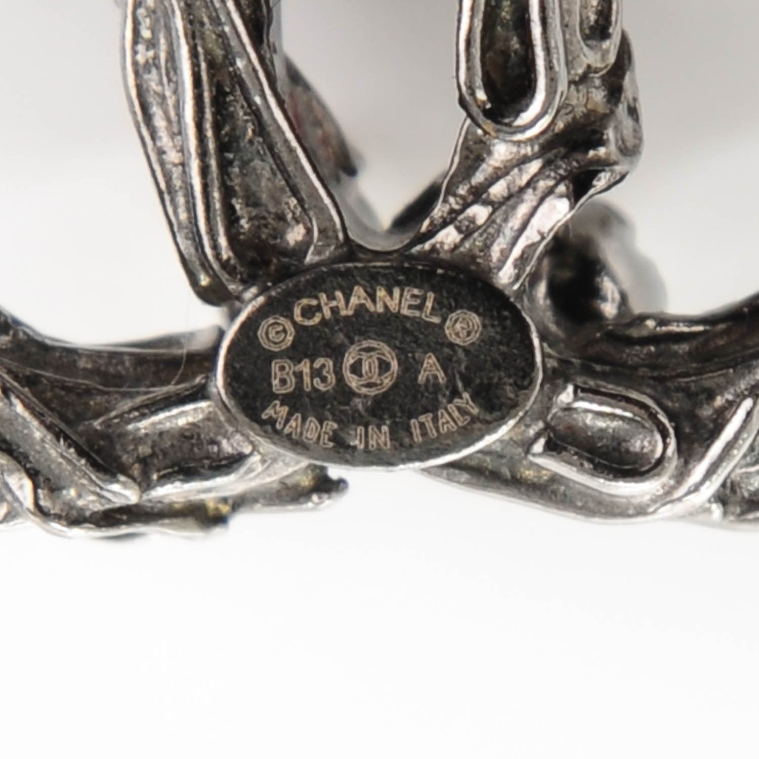 Chanel Crystal Textured CC Earrings Silver 5 of 5