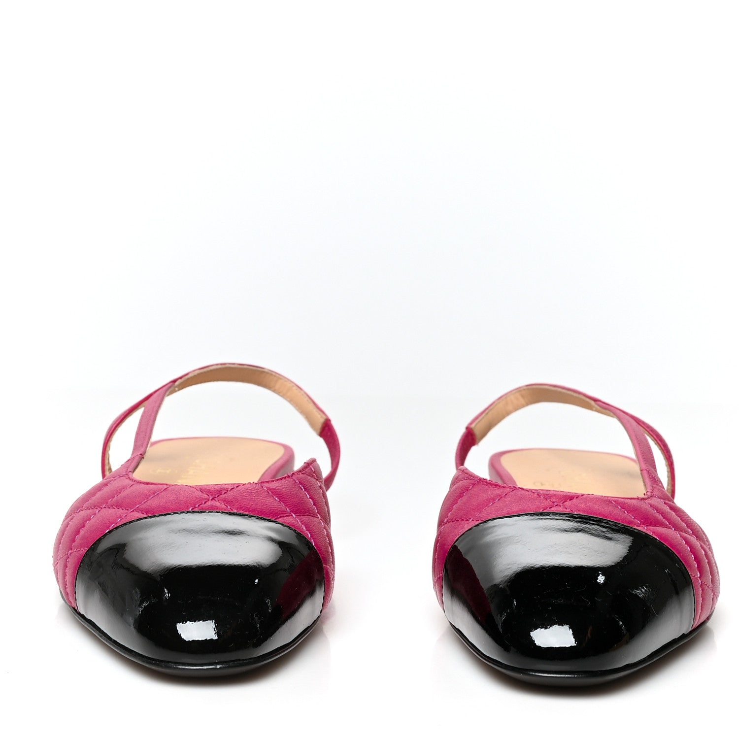 Chanel Lambskin Patent Cap Toe CC Slingback Flats 38 Pink Black 2 of 8