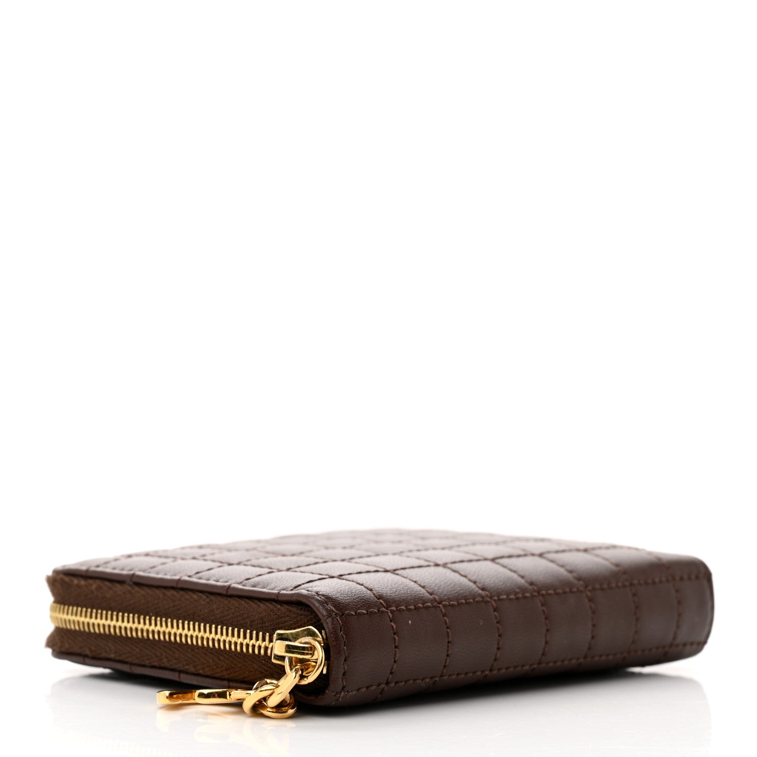 Celine Lambskin Quilted C Charm Zip Around Wallet Brown 4 of 10