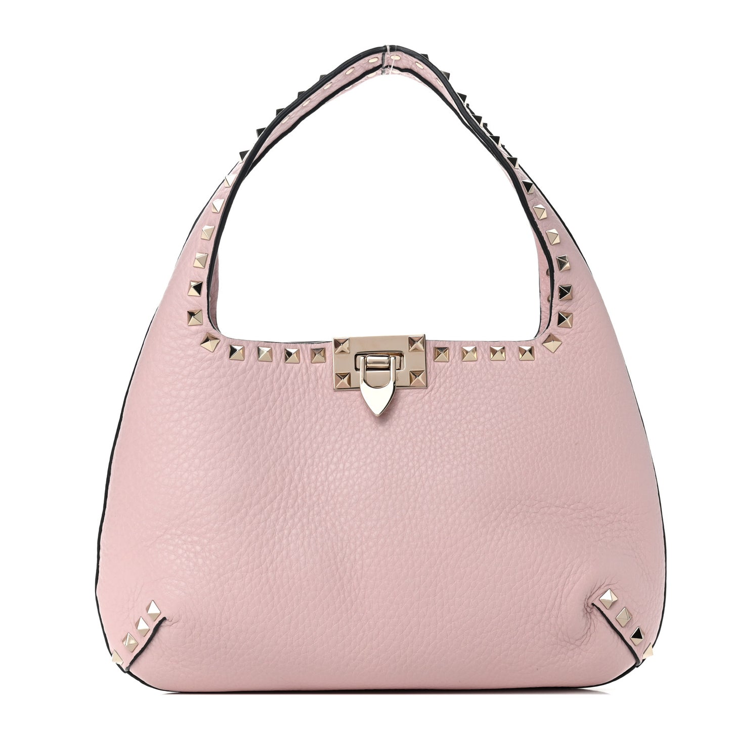 Pebbled Calfskin Small Rockstud Flip Lock Hobo Light Pink