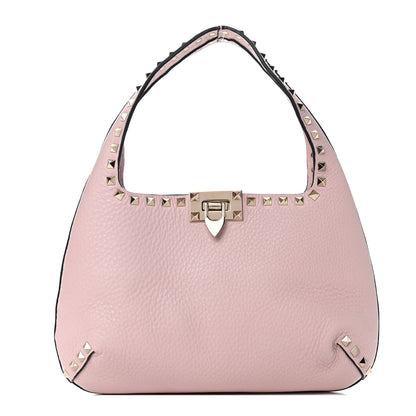 Valentino Garavani Pebbled Calfskin Small Rockstud Flip Lock Hobo Light Pink 1 of 8