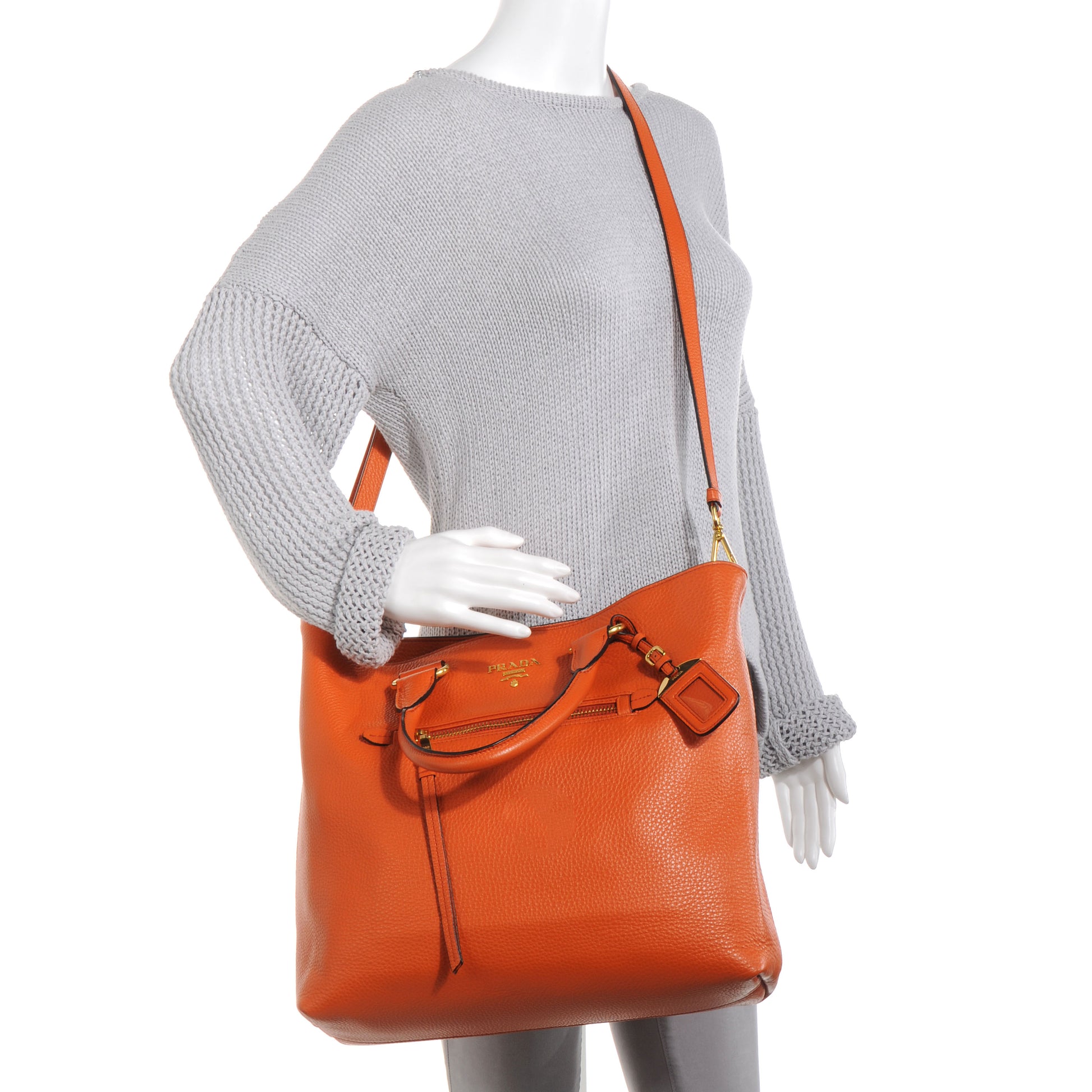 Prada Vitello Daino Leather Shopping Tote Papaya 2 of 10