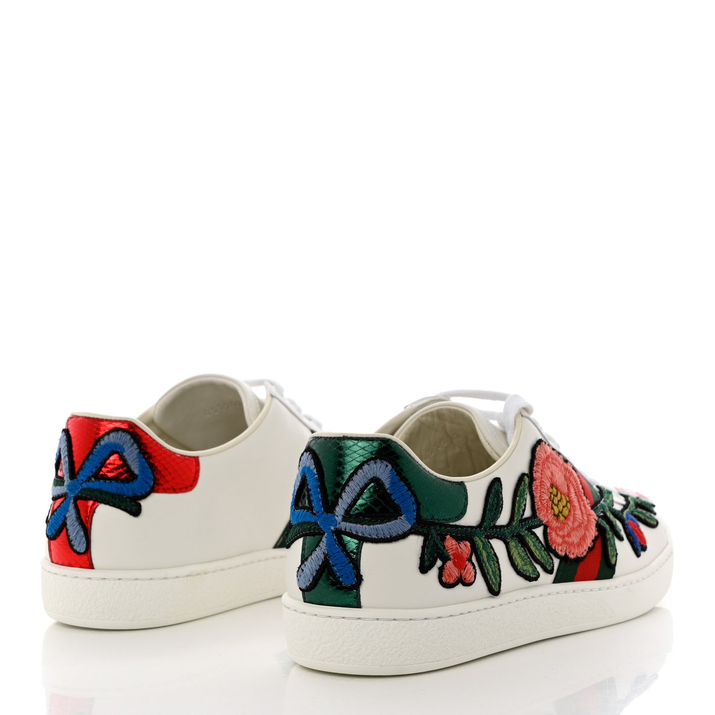 Calfskin Web Floral Embroidered Womens Ace Sneakers 39 White