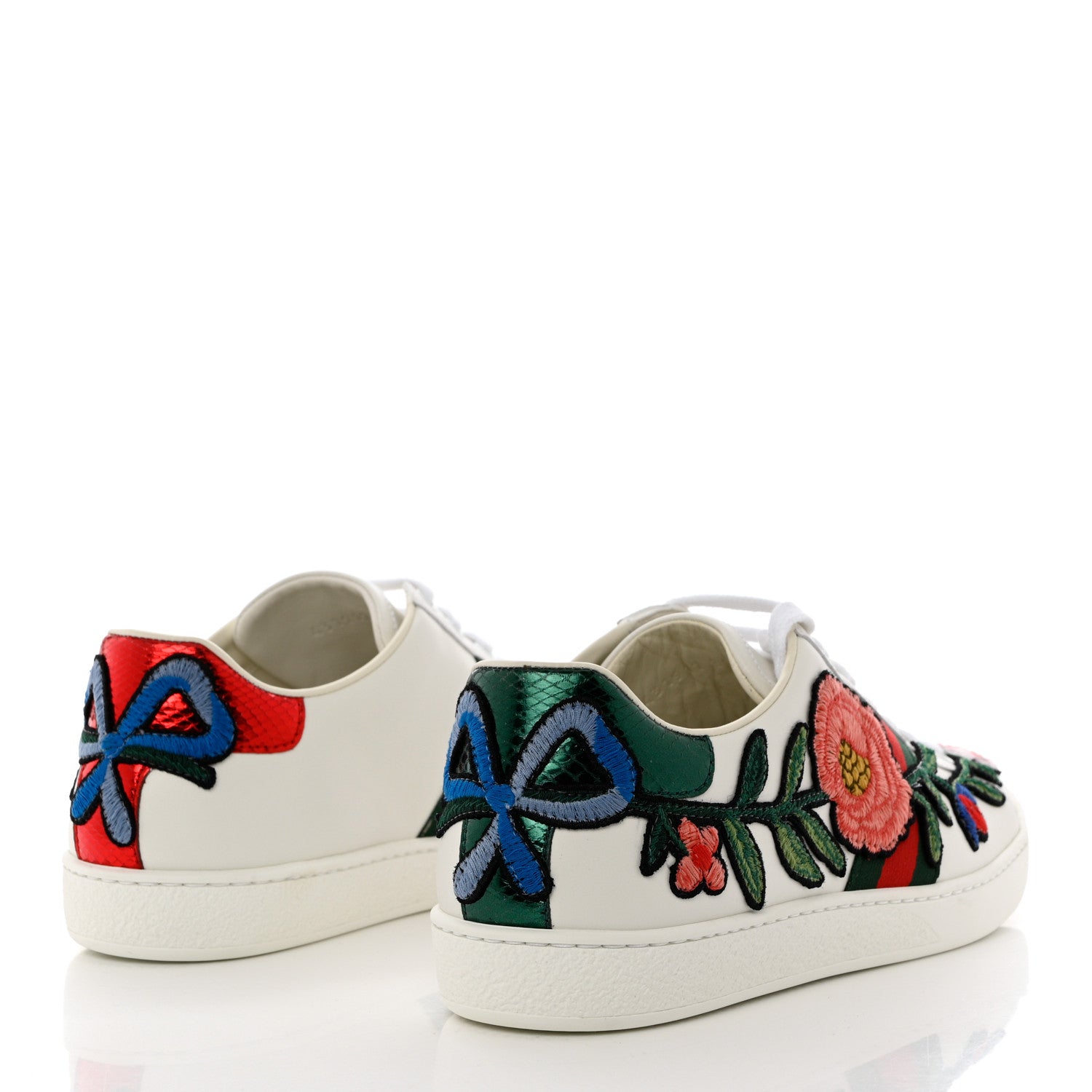 Gucci Calfskin Web Floral Embroidered Womens Ace Sneakers 39 White 9 of 9
