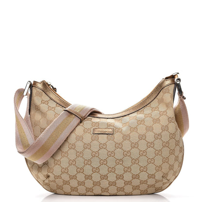 Gucci Monogram Web Medium Half Moon Hobo Gold Pink 1 of 7
