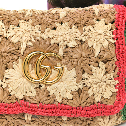 Gucci Raffia Azalea Calfskin Crochet Flower Small GG Marmont Shoulder Bag Natural Ecru Green Red New Shamarock 6 of 12