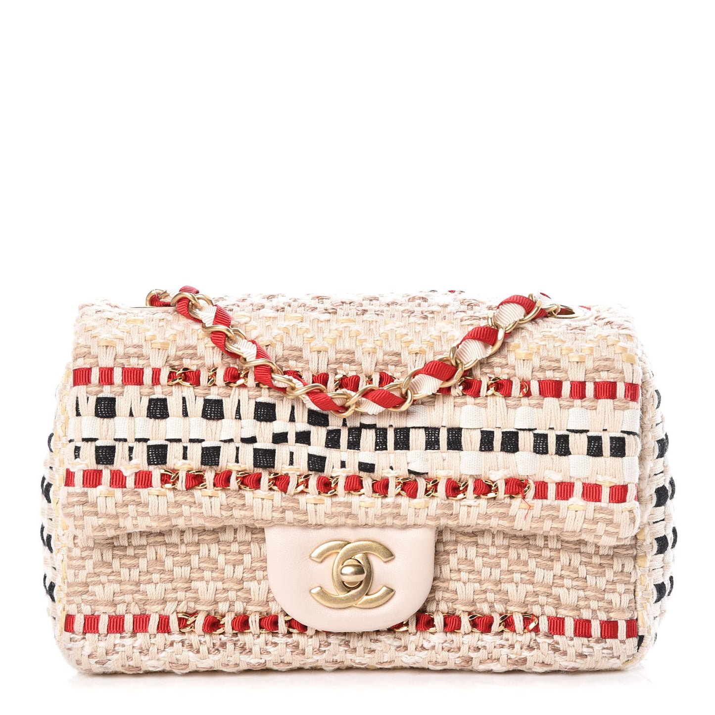 Cotton Raffia Lambskin Woven Mini Rectangular Flap Beige Red Black