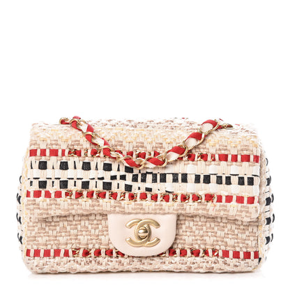 Chanel Cotton Raffia Lambskin Woven Mini Rectangular Flap Beige Red Black 1 of 11