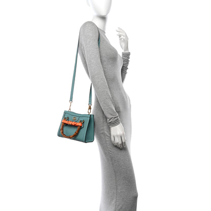 Gucci Textured Dollar Calfskin Web Mini Diana Tote Bag Dusty Azure Deep Orange 2 of 11