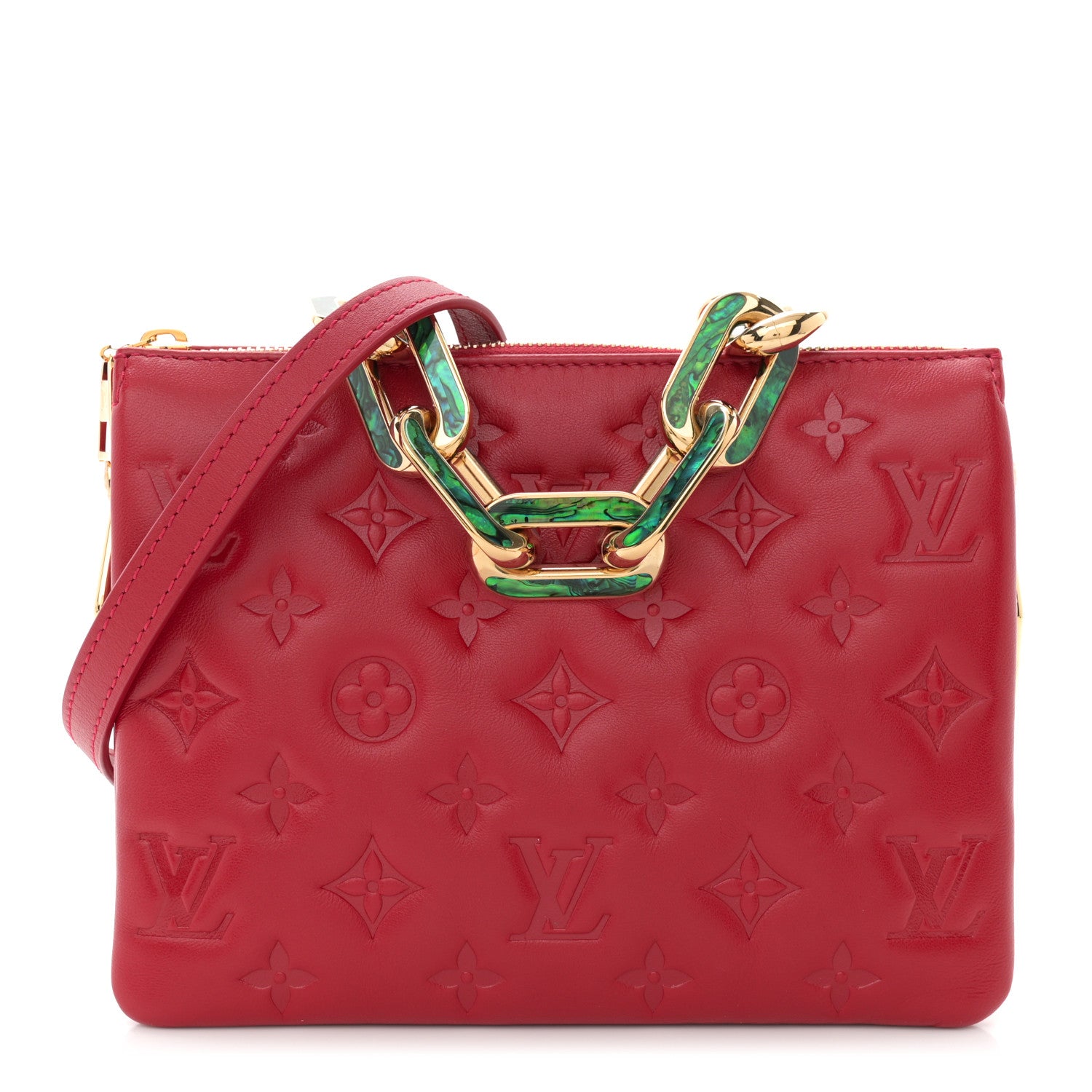 Louis Vuitton Mother of Pearl Lambskin Embossed Monogram Coussin BB Red Green 1 of 12