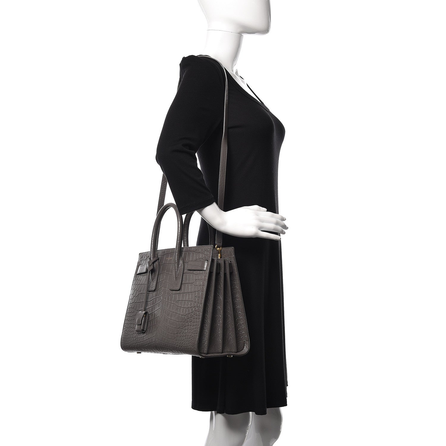 Saint Laurent Crocodile Embossed Small Sac De Jour Fog 2 of 9