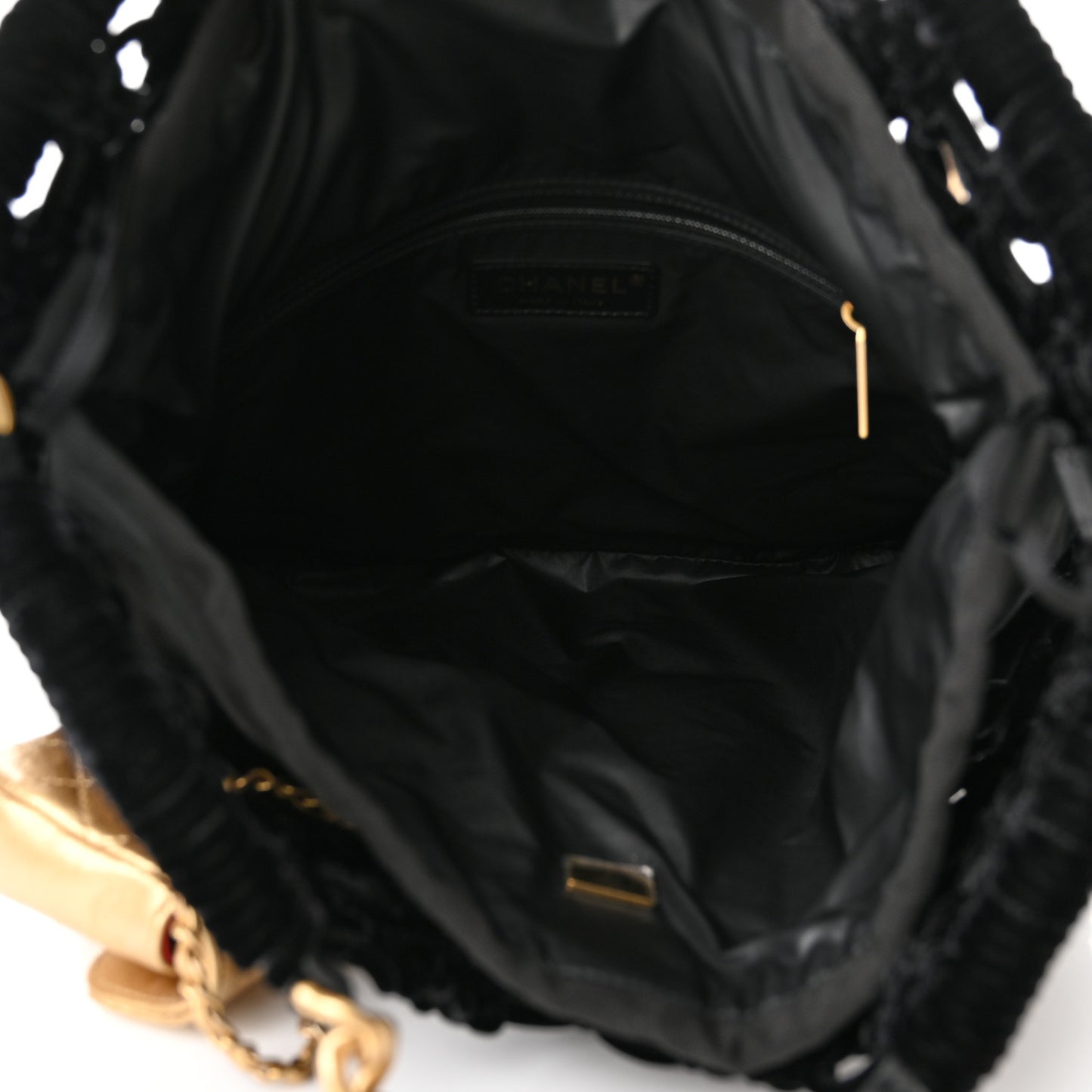 Braided Velvet Metallic Lambskin Precious Net Tote Black