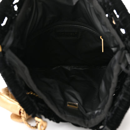 Chanel Braided Velvet Metallic Lambskin Precious Net Tote Black 5 of 11