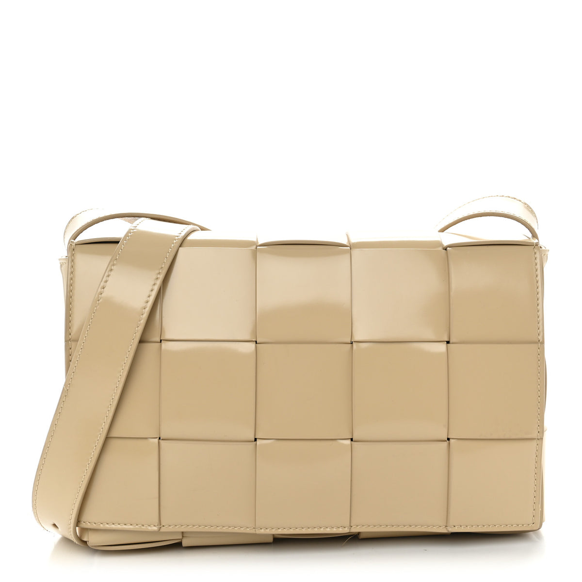 Patent Maxi Intrecciato Cassette Crossbody Bag Beige