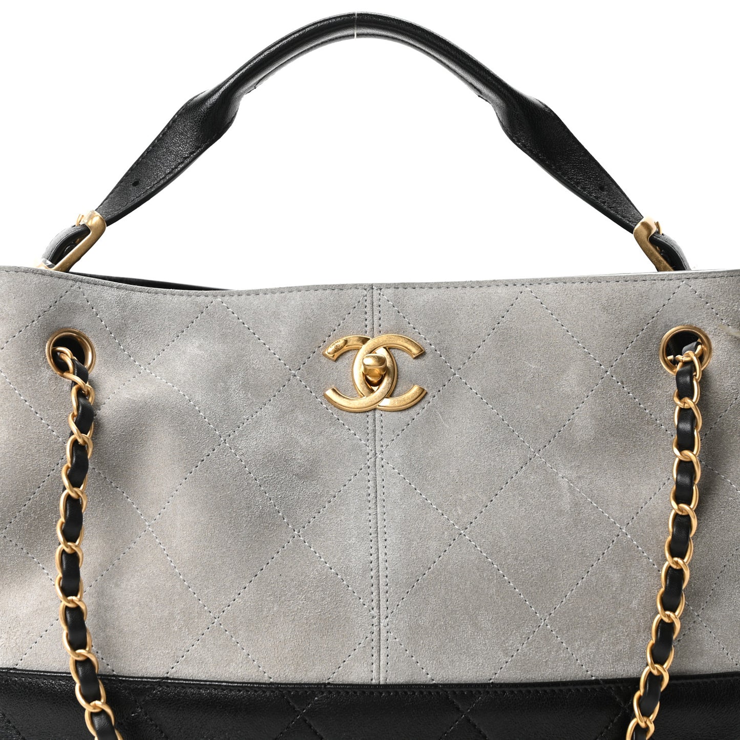 Suede Calfskin Shiny Lambskin Quilted Small Coco Base Shopping Bag Grey Black