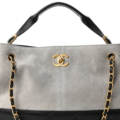 Chanel Suede Calfskin Shiny Lambskin Quilted Small Coco Base Shopping Bag Grey Black 14 of 21