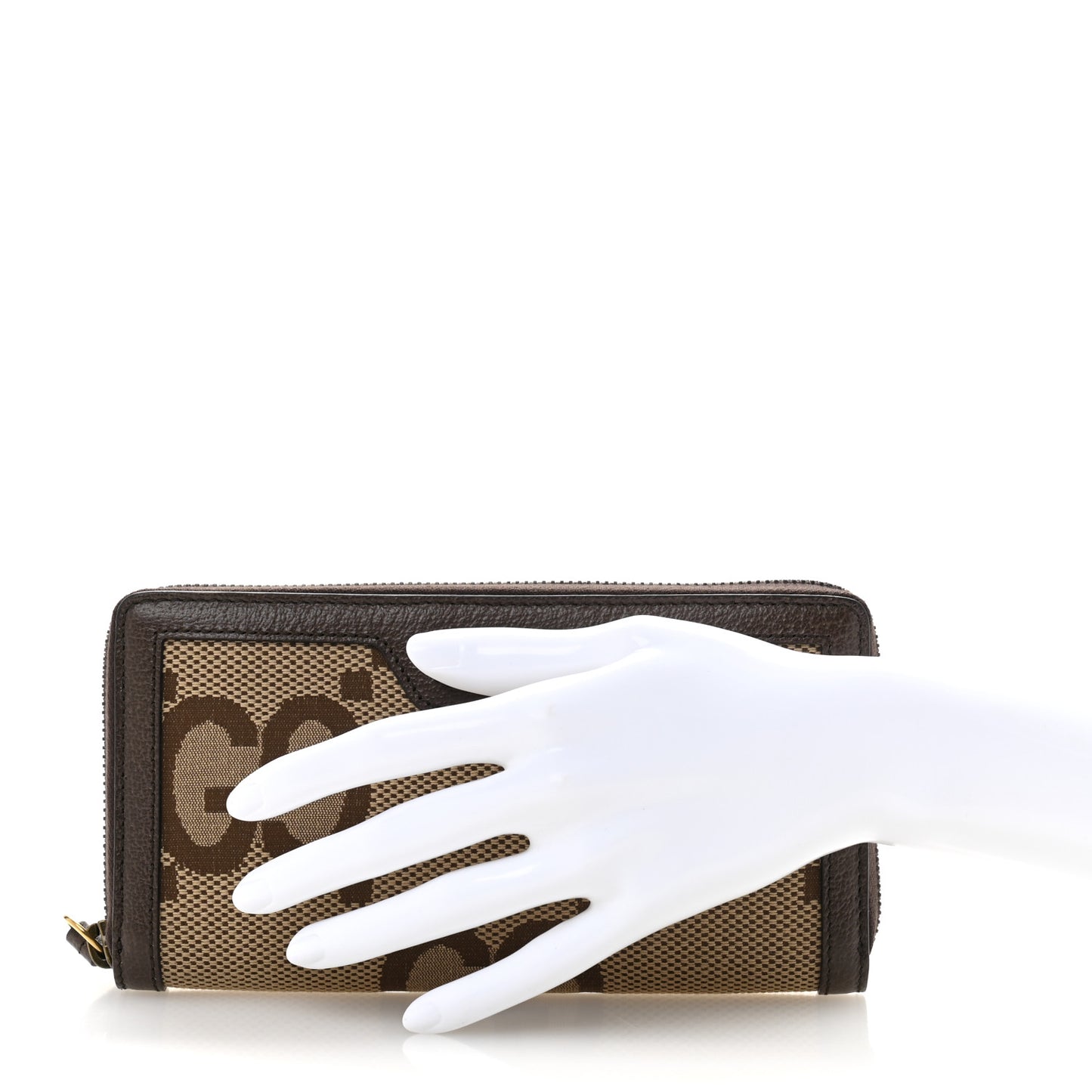 Monogram Jumbo GG Textured Dollar Calfskin Diana Zip Around Continental Wallet Camel Ebony New Acero