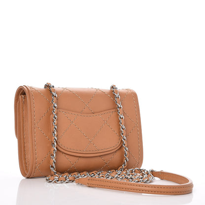 Chanel Calfskin Stitched Crossbody Clutch Flap Light Brown 3 of 8