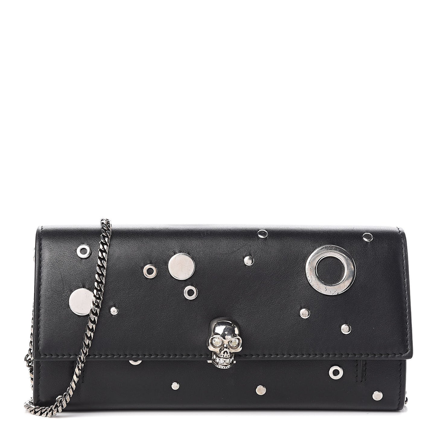 Calfskin Grommet Skull Wallet On Chain Black