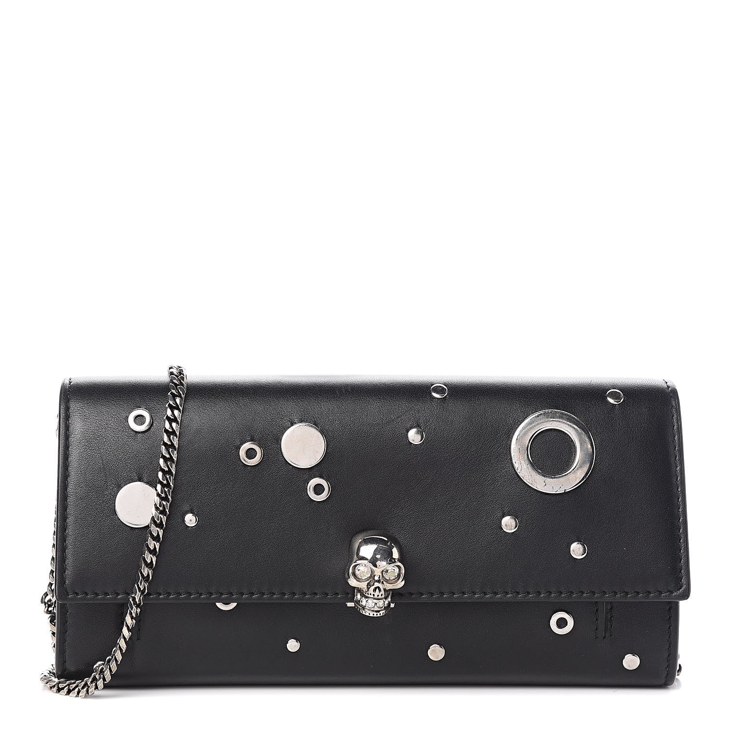 Alexander McQueen Calfskin Grommet Skull Wallet On Chain Black 1 of 12