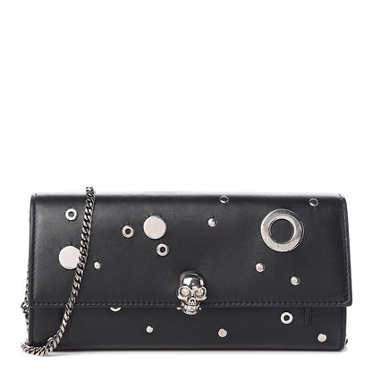 Alexander McQueen Calfskin Grommet Skull Wallet On Chain Black 1 of 12