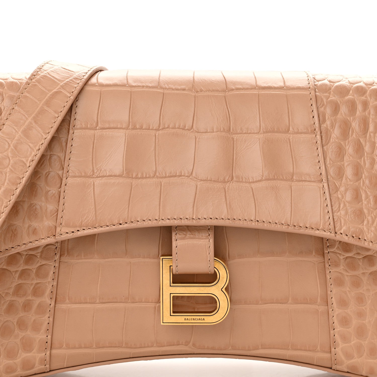 Balenciaga Extra Supple Calfskin Crocodile Embossed XS Downtown Shoulder Bag Nude Beige 11 of 13