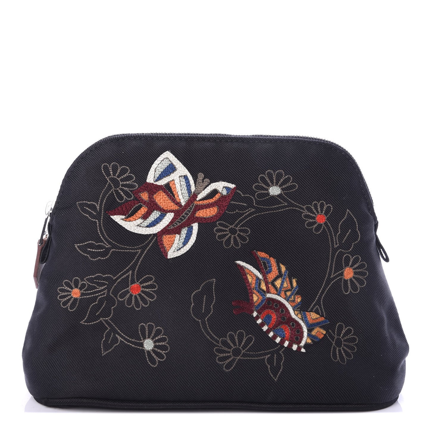 Cotton Canvas Embroidered Bolide Travel Cosmetic Pouch Black
