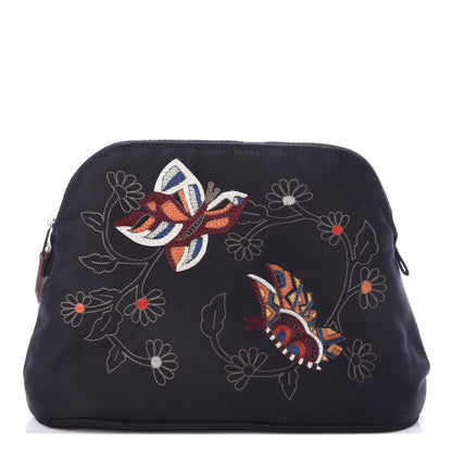 Hermes Cotton Canvas Embroidered Bolide Travel Cosmetic Pouch Black 1 of 7