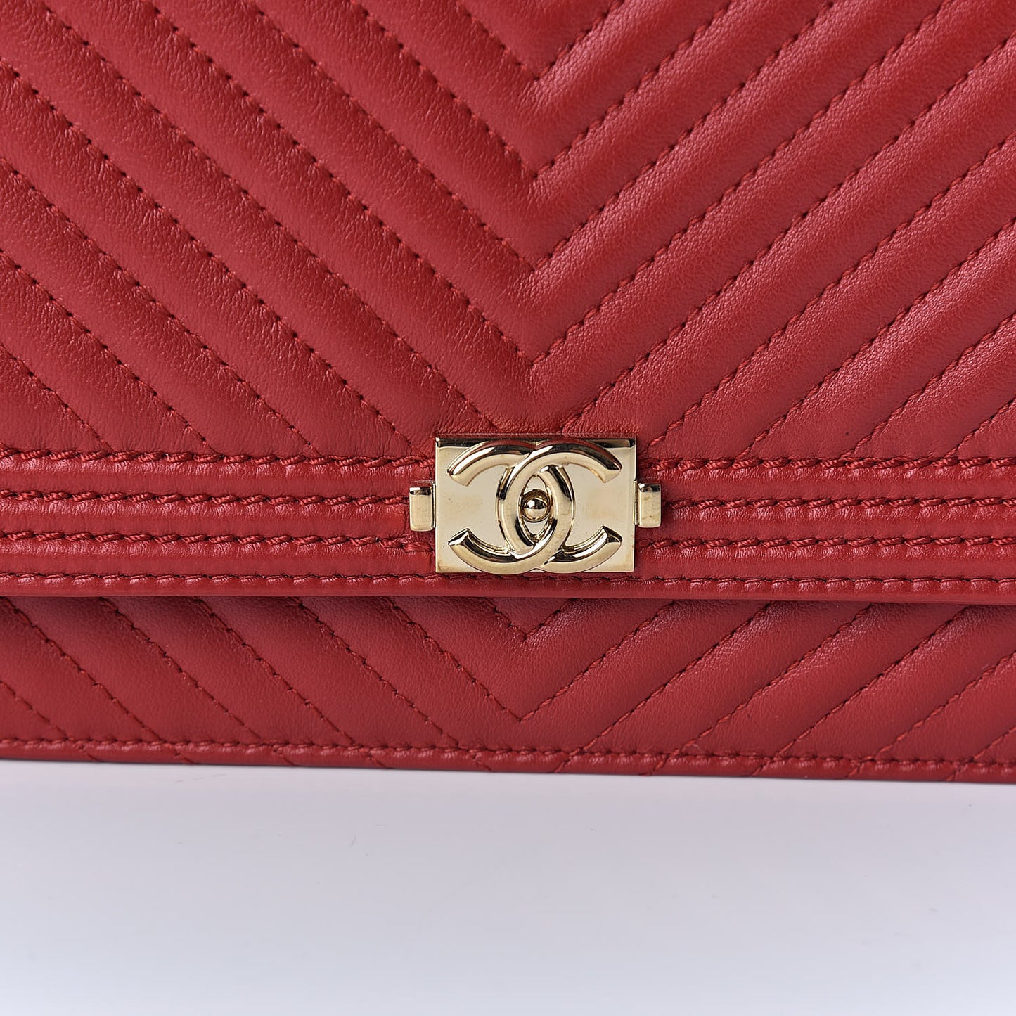 Calfskin Chevron Quilted Boy Wallet On Chain WOC Red