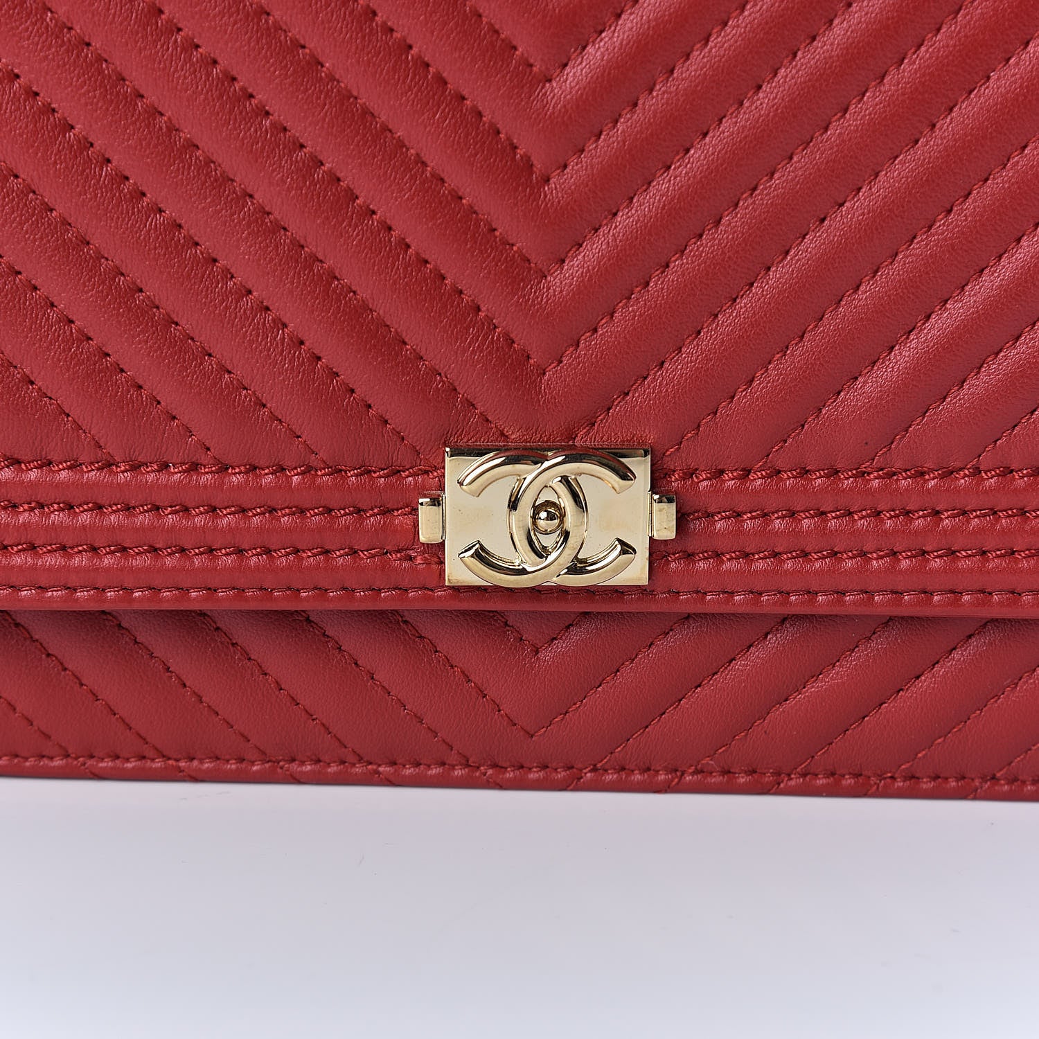 Chanel Calfskin Chevron Quilted Boy Wallet On Chain WOC Red 9 of 11