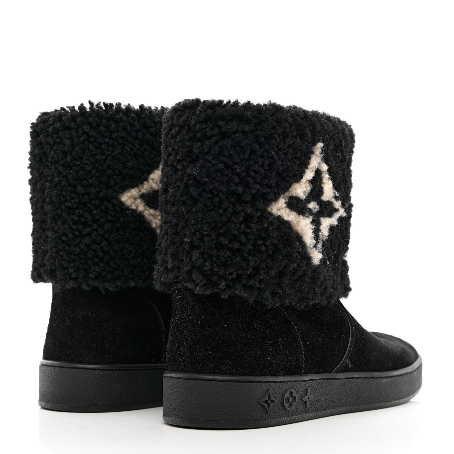 Suede Calfskin Shearling Snowdrop Flat Ankle Boot 37 Black