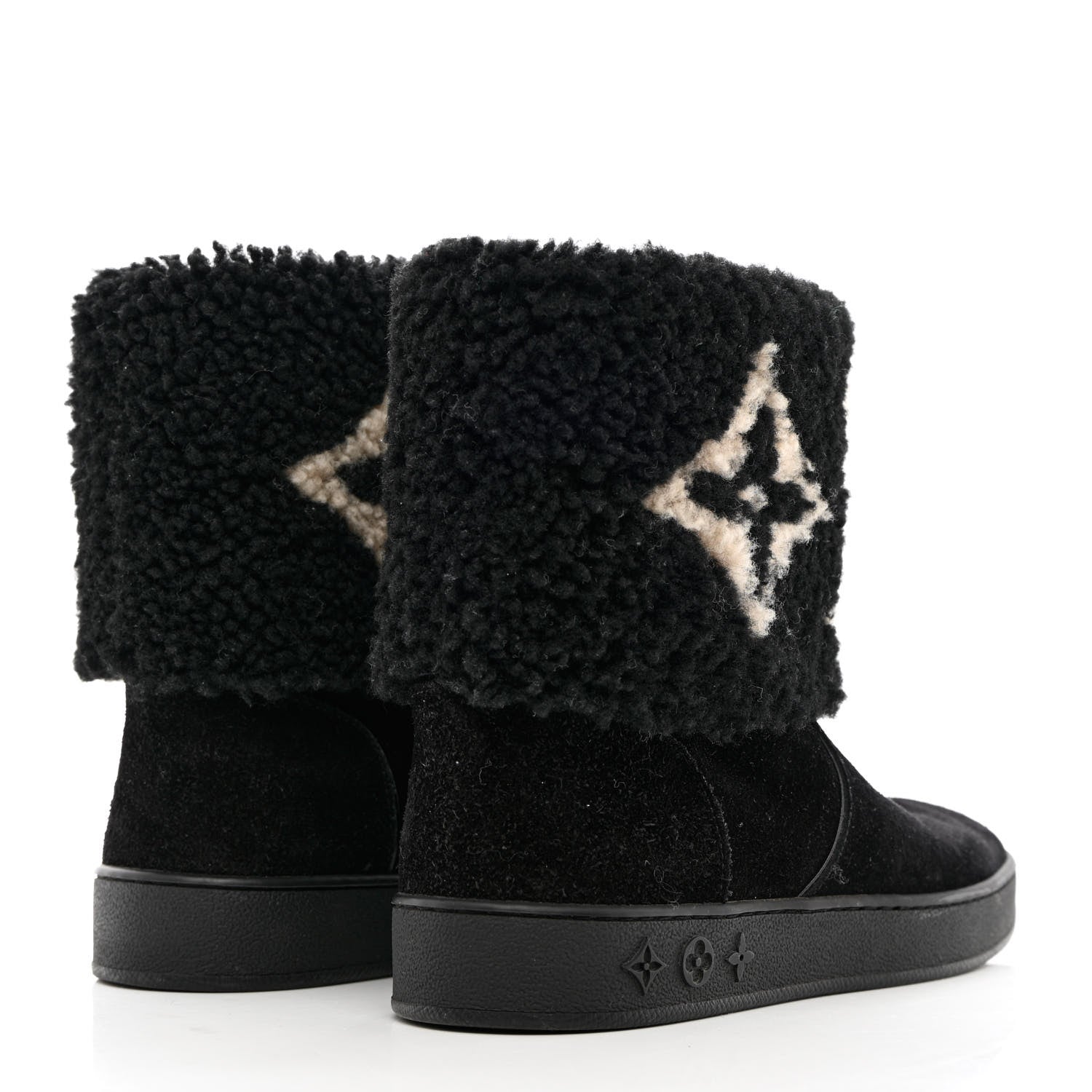 Louis Vuitton Suede Calfskin Shearling Snowdrop Flat Ankle Boot 37 Black 4 of 14